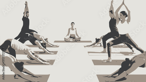 Yoga instructor guides class through morning.