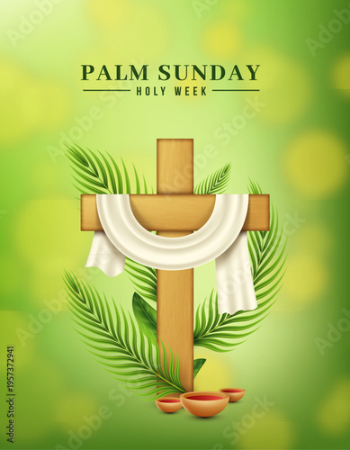 Palm sunday celebration with green palm leaves on beige background symbolizing faith and spirituality