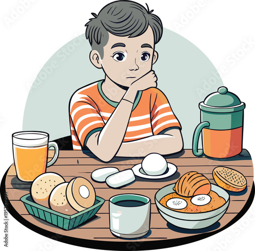 Little Boy Waiting for Food at Breakfast Time