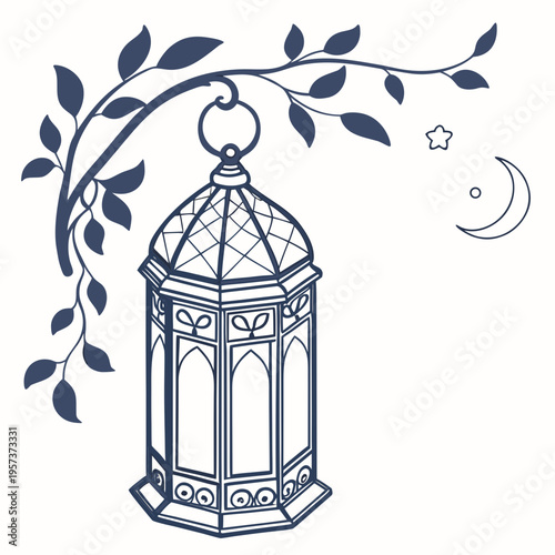 Blue lantern with moon and stars night