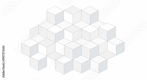 Wireframe 3D geometric shapes structure composed of cubes forms a pattern