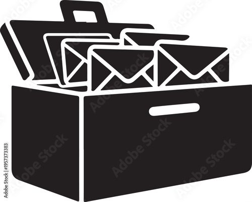 A black and white image of a file box