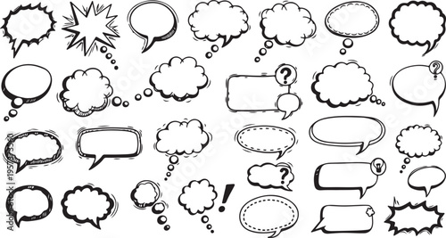 Speech bubble set blank comic balloon empty dialogue cloud cartoon shape vector illustration creative design isolated on red background 