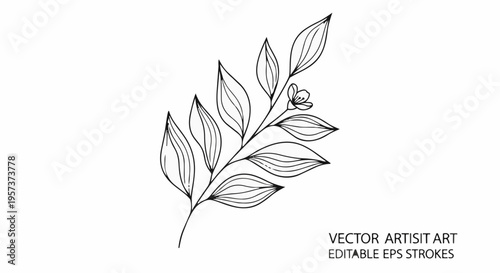 Vector icons for business and industry featuring a leafy branch with editable eps strokes