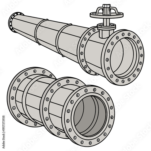 Gray metal pipes and fittings industrial