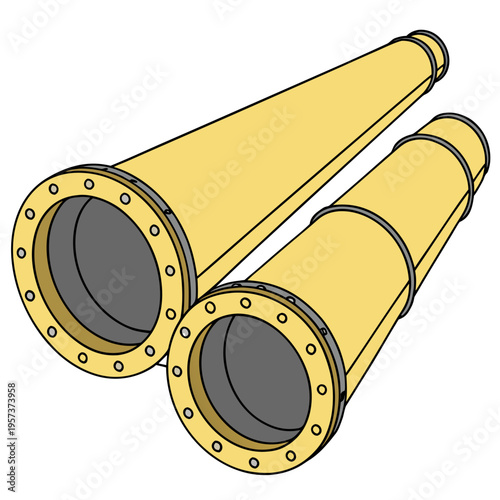 Yellow metal pipes industrial construction