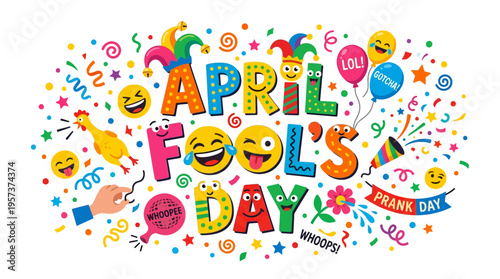 Vibrant april fools' day celebration with emoticons and confetti