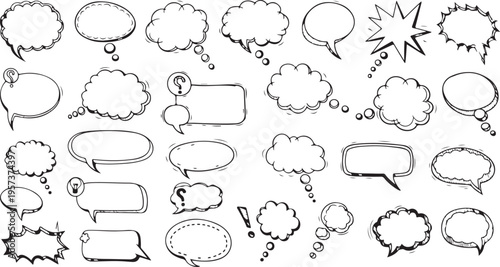 Speech bubble set blank comic balloon empty dialogue cloud cartoon shape vector illustration creative design isolated on red background 