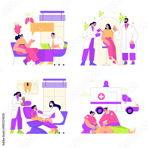 Medical Consultations and Emergency Response Illustrations