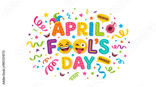 Vibrant april fools' day celebration with confetti and emojis