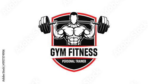 Gym fitness logo with a personal trainer and weights illustration