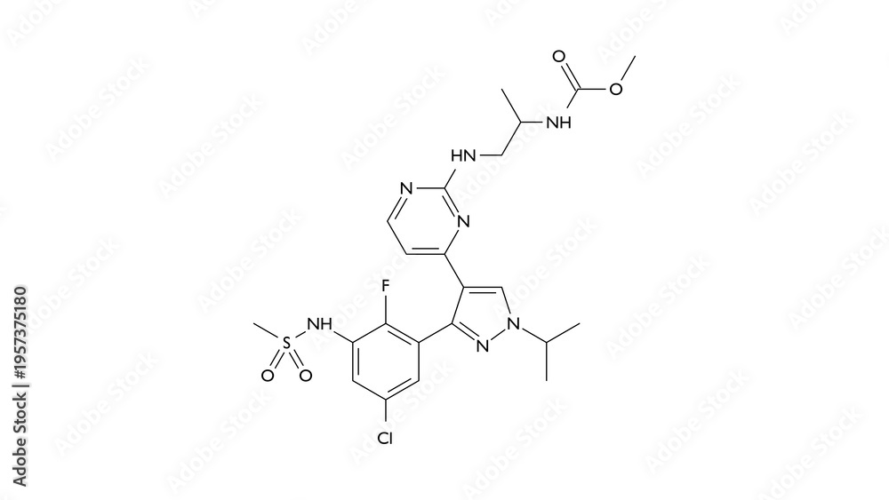 Fototapeta premium encorafenib molecule, structural chemical formula, ball-and-stick model, isolated image antineoplastic agent