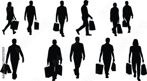 Business people silhouettes collection, walking professionals with briefcases isolated on white background, corporate workforce concept, office workers vector illustration set