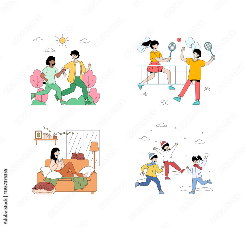 Fototapeta premium People Engaging in Various Activities Vector Illustration