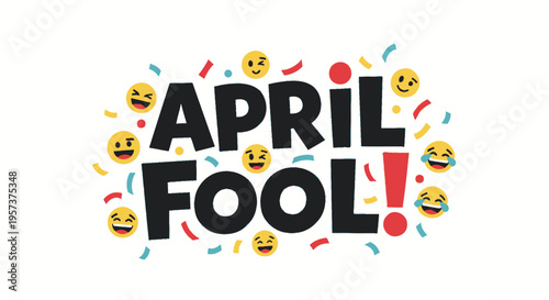 April fool's day celebration with confetti and emojis