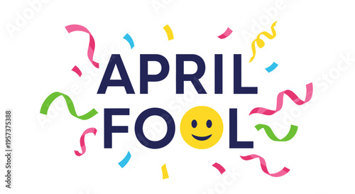 April fool's day celebration with colorful confetti and smiling face