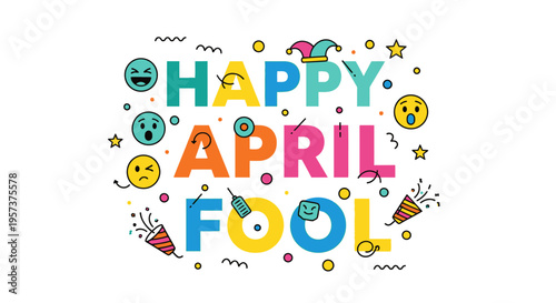 Colorful april fools' day greeting with emotive faces