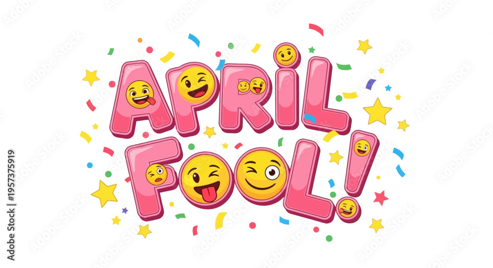Fototapeta premium A colorful graphic celebrating april fools' day with emojis and confetti
