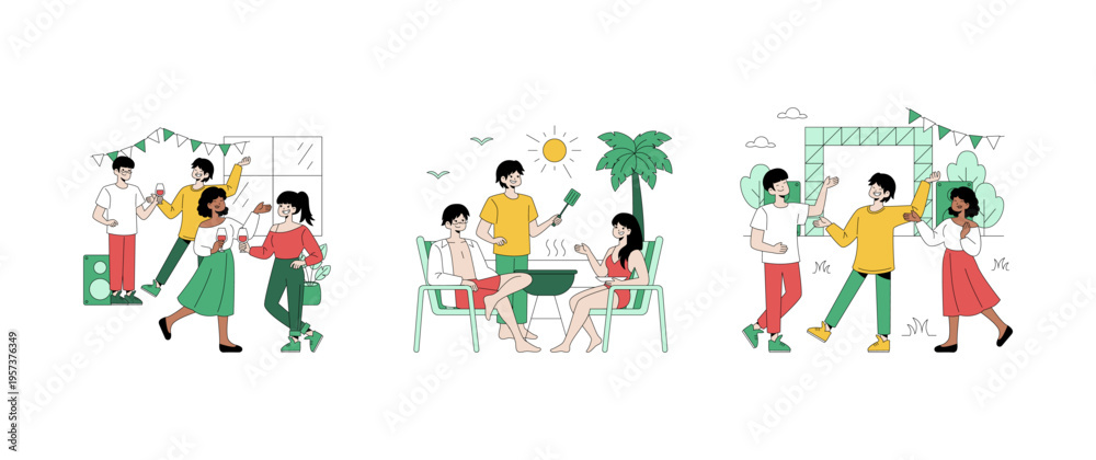Fototapeta premium Group Celebrating Outdoor Party Vector Illustration