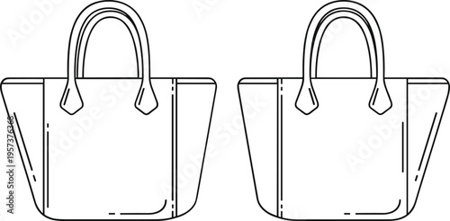 Two black outline tote bags with handles on white background handbag purse