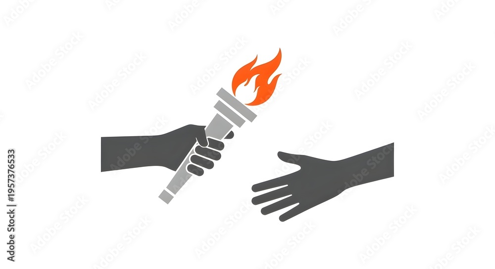 Fototapeta premium Passing the torch symbolizes teamwork, leadership transition, and shared goals with a bright flame.