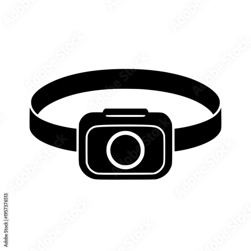 Head torch light black white icon 