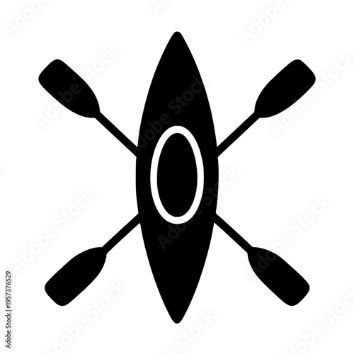 Paddle kayak boat flat style black white icon 