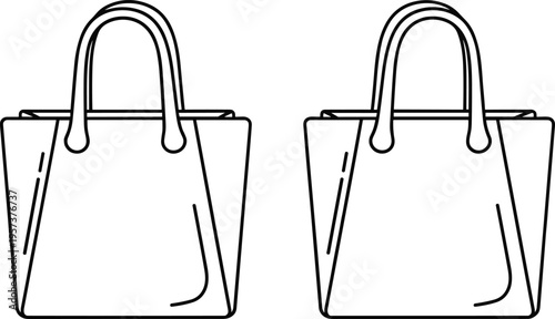Two black outline tote bags with handles on white background handbag shopping bag