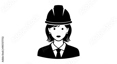 Professional Woman Engineer Avatar with Hard Hat and Uniform Icon, isolated white background