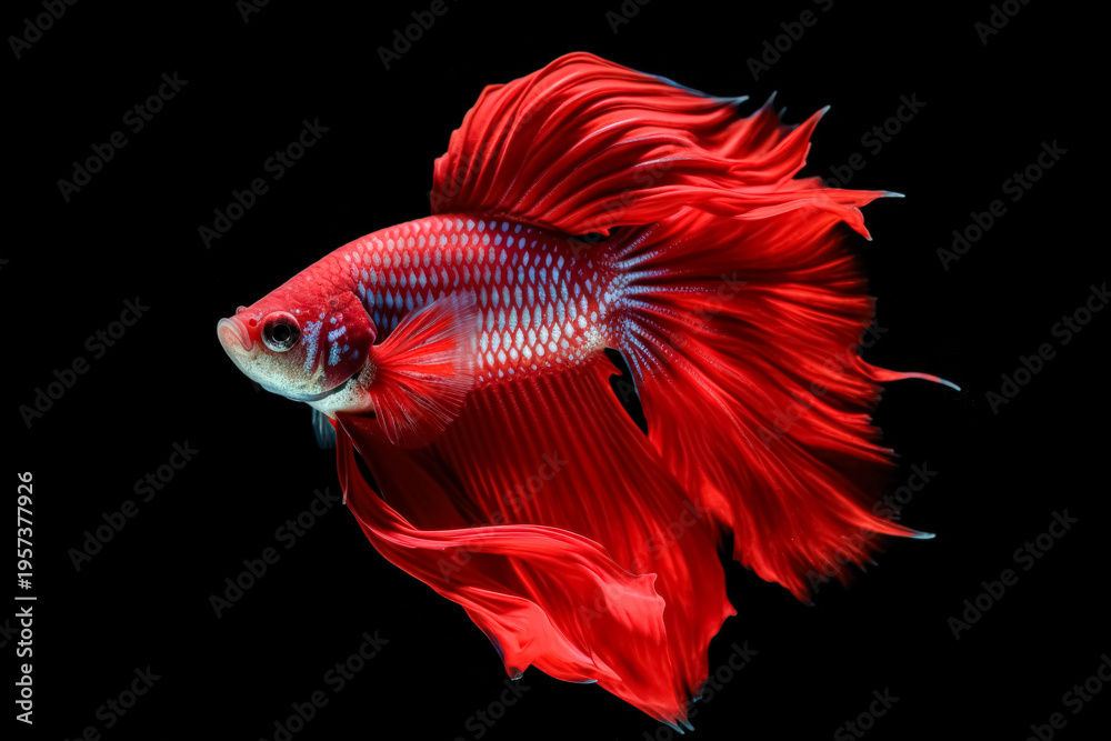 Fototapeta premium Vibrant Red Betta Fish Swimming Gracefully