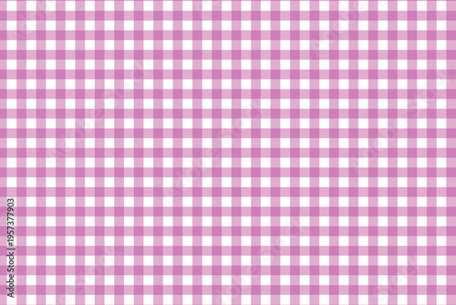 Pink gingham check pattern background. Seamless square grid textile design with soft pastel tone. Classic fabric style for wallpaper, wrapping, and fashion use.