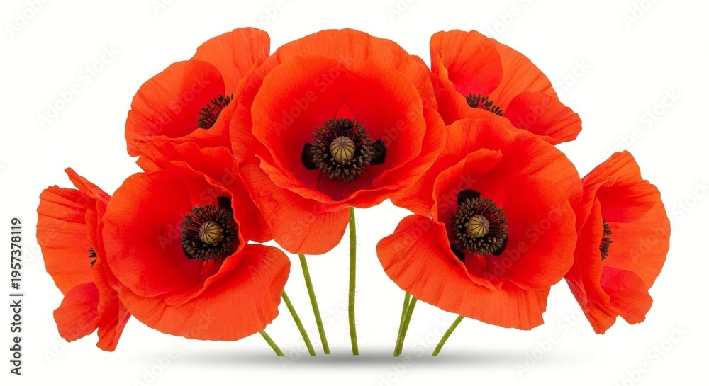 Obraz premium A vibrant bouquet of red poppies against a clean white background