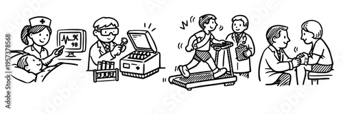 Illustrative medical checkup highlights: tests and doctor interactions