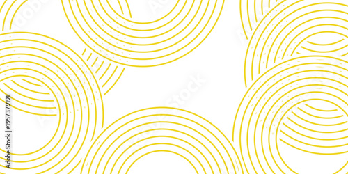 Doodle banner with yellow ramen pattern on white background. Wave abstract pattern.