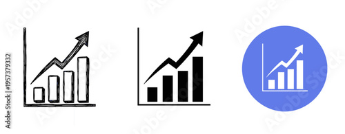 Progress chart: three varied styles of upward trending graphs