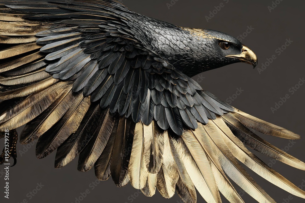 Obraz premium premium illustration of falcon in flight with metallic feathers