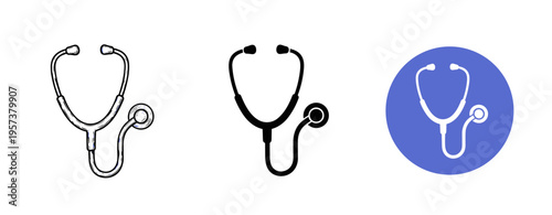 Medical icons: three stethoscope designs including outline, solid, and circle variations