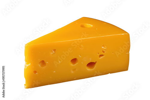 Cheese wedge with holes, a dairy product for snacking and cooking, isolated on transparent background
