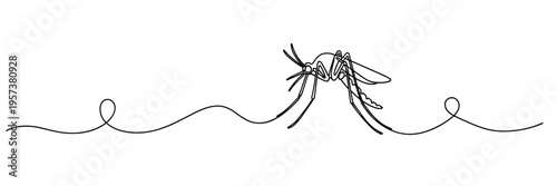 Mosquito perched on continuous line with looping strokes, none editable strokes