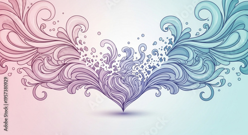 Vibrant swirling wave design elements in pink purple and blue hues on gradient background