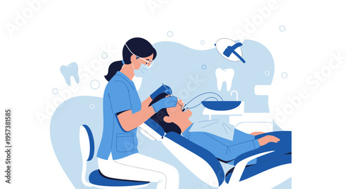 Dentist examining patient's teeth in modern dental clinic, dental care concept