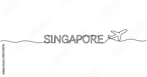 Continuous line art of airplane and singapore text. No editable strokes