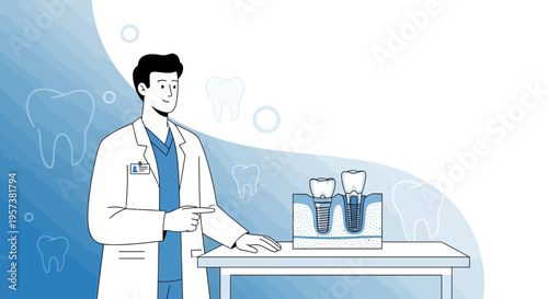 Dentist Explains Dental Implant Procedure with Anatomical Model
