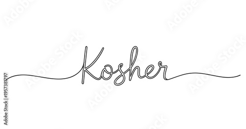 Elegant kosher script text on white background for jewish cuisine or signage. No editable strokes