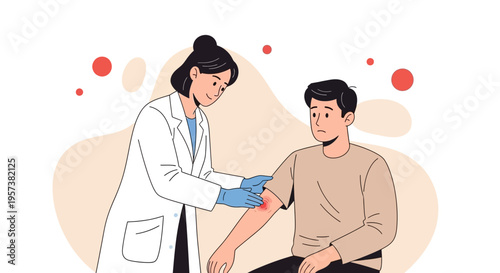 Doctor examining a patient's arm with a rash, medical consultation, healthcare concept