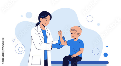 Doctor examining child's arm, medical checkup, healthcare concept