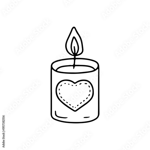 Hand drawn black line paraffing aroma candle icon vector illustration. Linear monochrome doodle candlestick