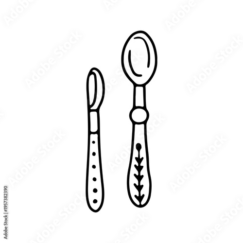Hand drawn cute doodle teaspoon or tablespoon set vector illustration