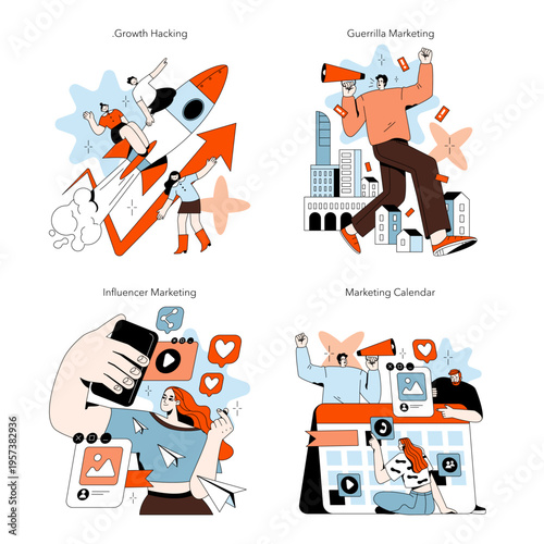 Growth Hacking and Guerrilla Marketing Vector Illustration
