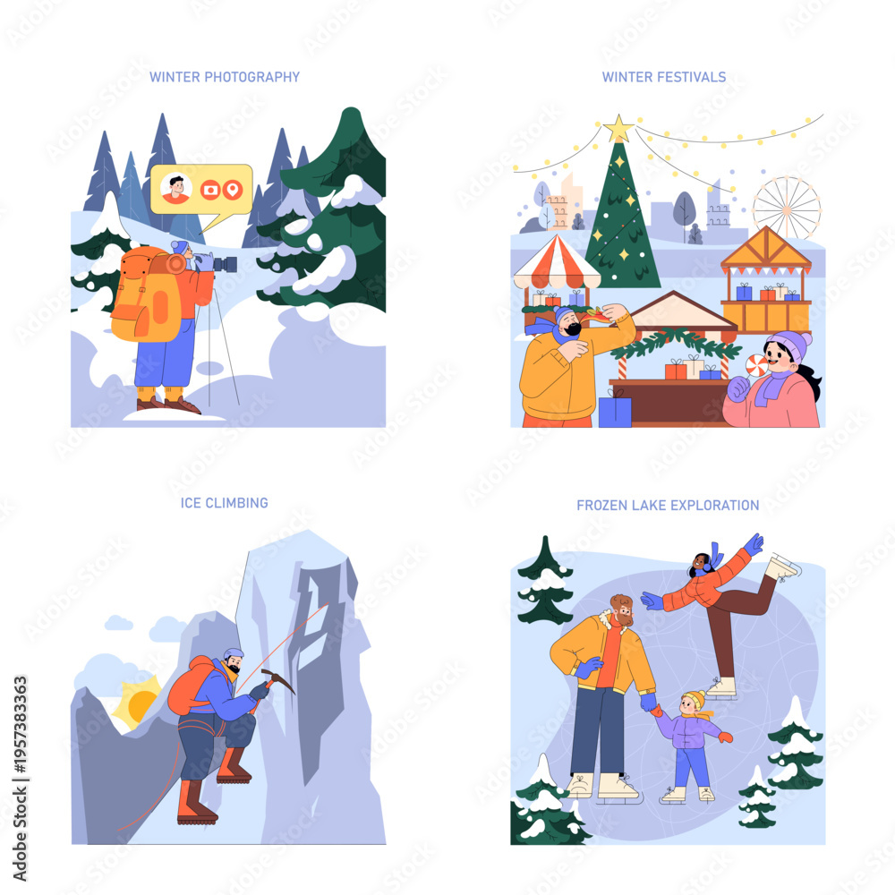 Naklejka premium Winter Activities Vector Illustration Set